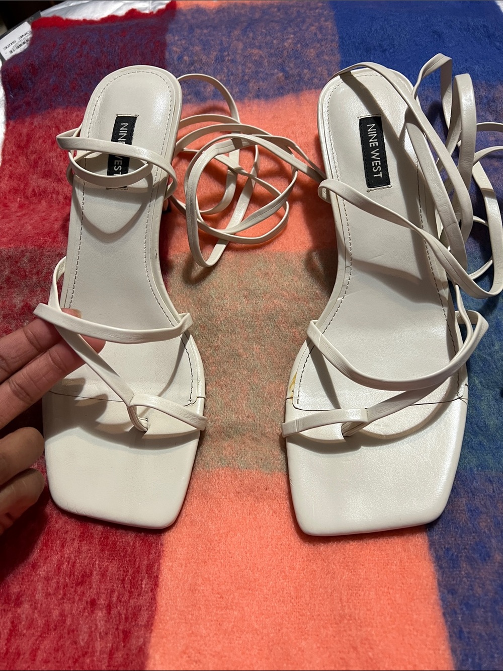 Nine West Ivory Square-Toe Lace-Up Heeled Sandals
